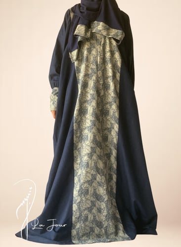 عباية كتان سحاب طرحة منفصلة ازرق