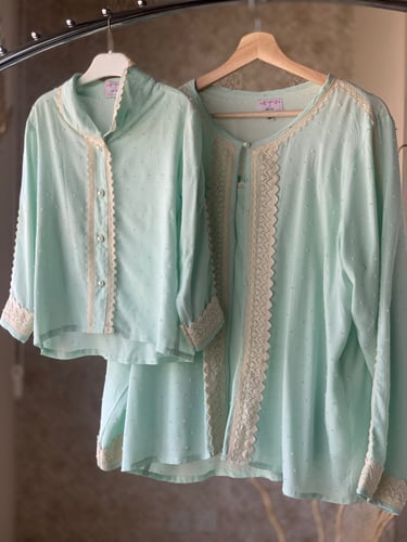 بيجامة تفني قطن دانتيل 3 قطع