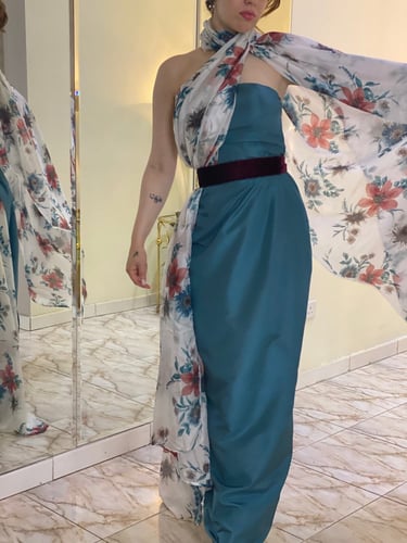 فستان تفتا و شال درابيه حرير فرنسي