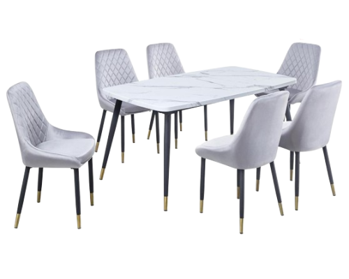 طاولة طعام رخام فاخره لون ابيض فاخر 6 كراسي جلد