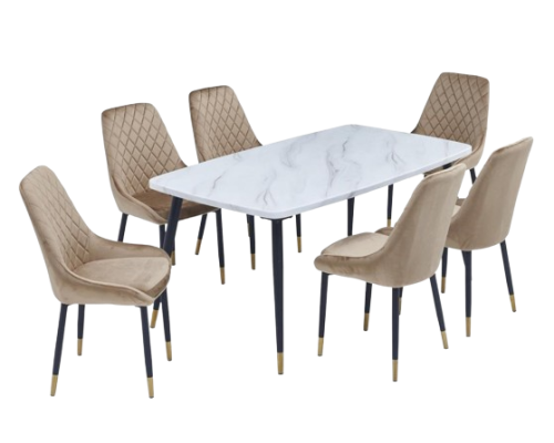 طاولة طعام فاخره لون بيج 6 كراسي