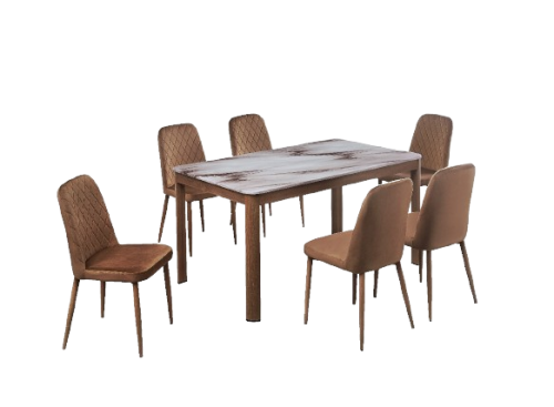 طاولة طعام فاخره لون بني 6 كراسي