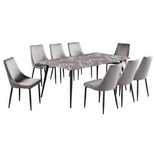 طاوله طعام سيراميك فاخر لون رمادي غامق 8 كراسي
