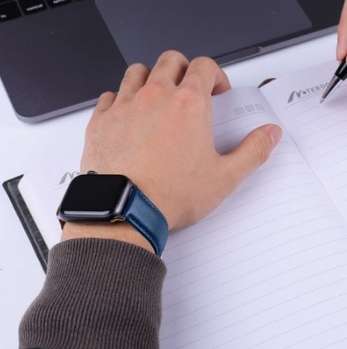 سوار جلد كحلي ساعة ابل Blue Leather Watch Strap