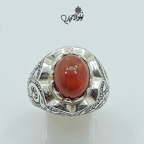 خاتم فضة بحجر اوبال احمر بلمعان ناري