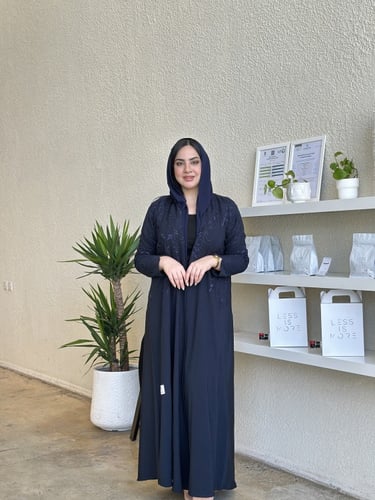 عباية كتف لنن كحلي تطريز كحلي كامل