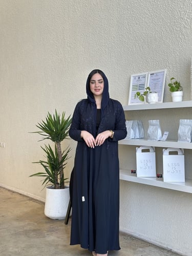 عباية كتف لنن كحلي تطريز كحلي كامل