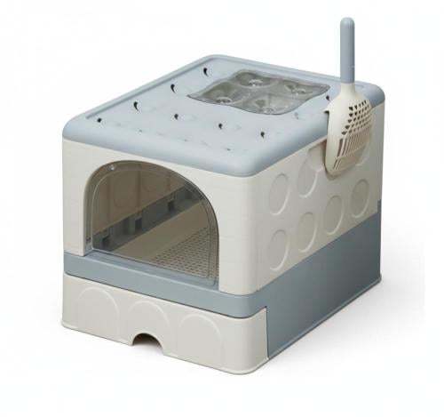 Easy-to-use litter box equipped with a door and a...
