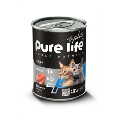 Salmon pieces in Purina Plus broth for adult cats...