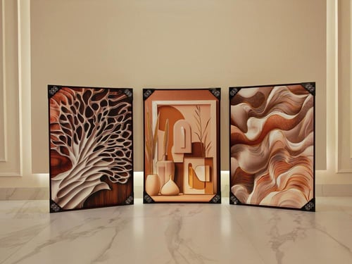مجموعة لوحات جدارية تجريدية فاخرة – ألوان دافئة وع...