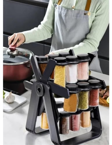 رف دوار لتنظيم التوابل مكون من 18 عبوة بسعة 100مل,...