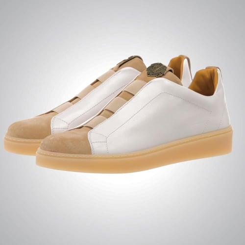 Calfskin Laceless White/Olive