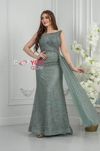 فستان سهرة "تيفاني لامع" بكتف واحد وذيل جانبي منسد...