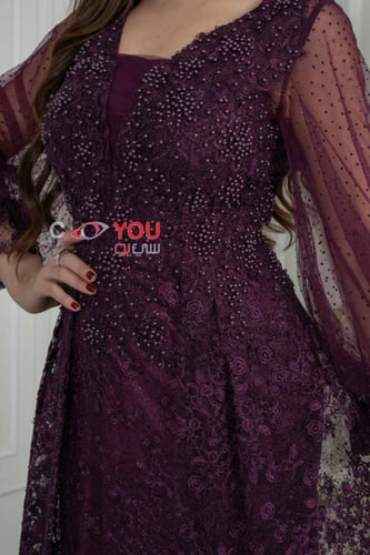 فستان سهرة "أرجواني ملكي" بأكمام طويلة وتطريز دانت...