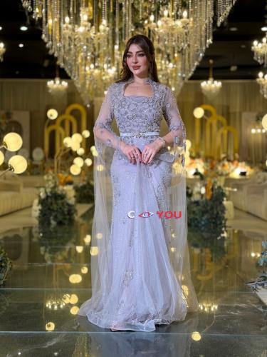 فستان سهرة إطلالة ساحرة بلون موف يفيض فخامة، مطرّز...