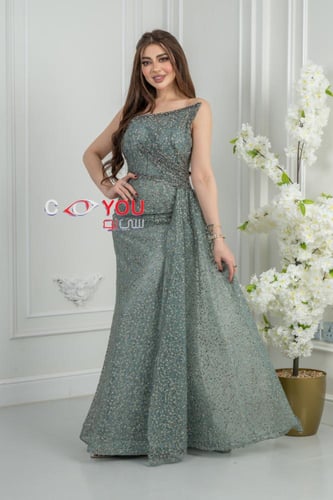 فستان سهرة "تيفاني لامع" بكتف واحد وذيل جانبي منسد...