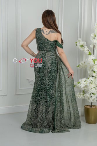 فستان "إميرالد" الملكي - تطريز هندسي فاخر بكتف واح...