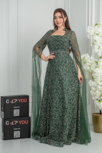 A silver evening dress with sparkling embroidery and an elegant wide cut, a sophisticated design suitable for parties and evenings...