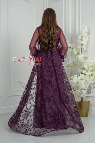 فستان سهرة "أرجواني ملكي" بأكمام طويلة وتطريز دانت...
