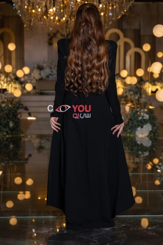 فستان سهرة نسائي أسود واسع مطرز بالورود الفضية الل...