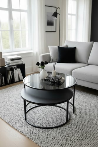 طقم طاولتين متداخلة زجاج وخشب سنديان لون أسود