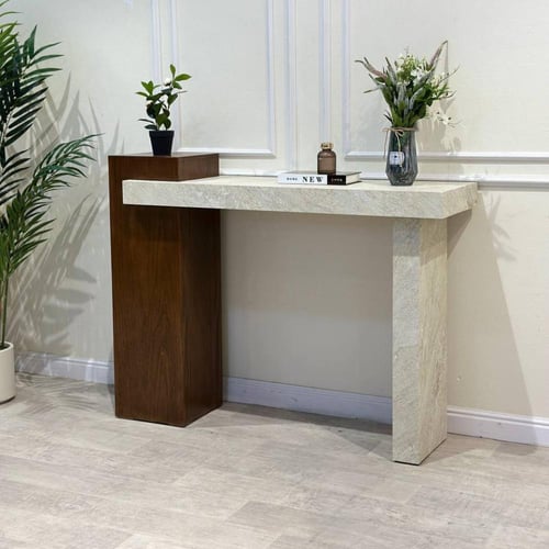 مدخل خشب سنديان بني مع سطح بديل رخام