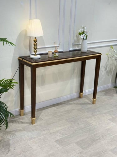 كونسول مدخل خشب بني بسطح زجاج شفاف – فخامة تليق بذ...