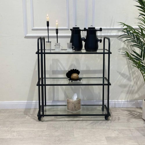 عربية تقديم أسود 3 دور سطح شفاف - بتصميم عصري أنيق...