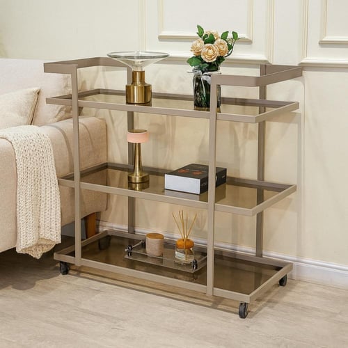 عربية تقديم ضيافة 3 دور شمباني سطح زجاج بني - بتصم...