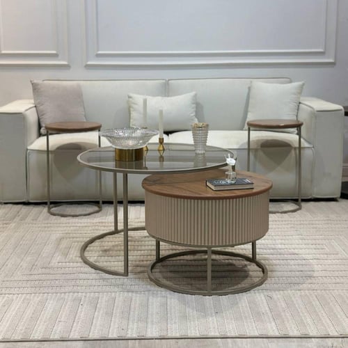 طقم طاولتين متداخلة مع 6 خدمة *