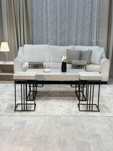 طقم طاولة ضيافة بديل رخام مع 4 طاولات خدمة – تصميم...