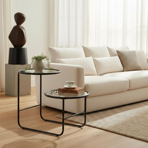 طاولة جانبية دورين حديد أسود سطح زجاج شفاف - بتصمي...