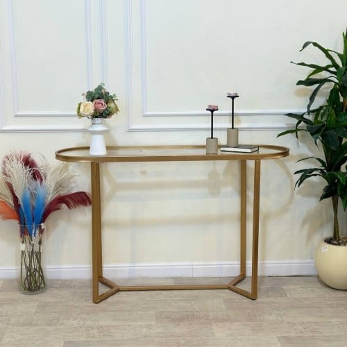 مدخل - كونسول بلون ذهبي وسطح زجاجي شفاف (tl)