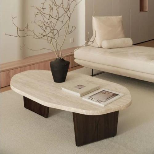 طاولة ضيافة خشب بني غامق سطح بديل رخام - بتصميم أن...