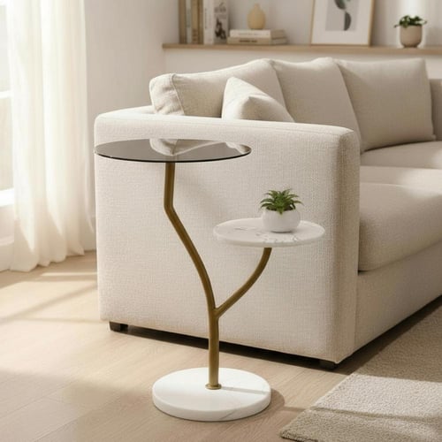 طاولة تقديم مزدوجة زجاج بني (nr)