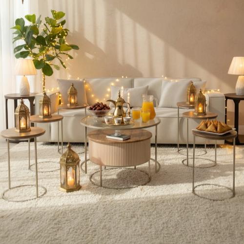 طقم طاولتين متداخلة مع 6 خدمة *