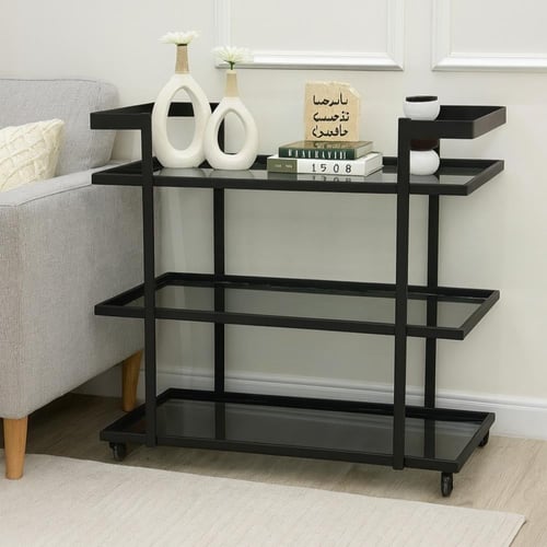 عربية تقديم ضيافة 3 دور أسود سطح زجاج أسود شفاف -...