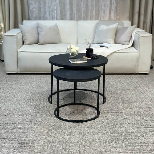 طقم طاولتين دائري خشب سنديان