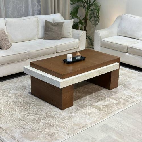 طاولة تقديم خشب سنديان بني بتفاصيل رخامية – تصميم...