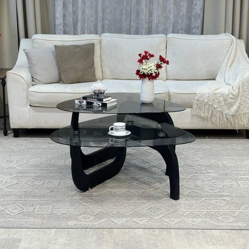 طاولة ضيافة متداخلة سطح زجاج أسود شفاف