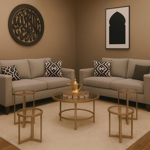 طقم طاولات ضيافة قاعدة حديد ذهبي سطح زجاج شفاف مع...