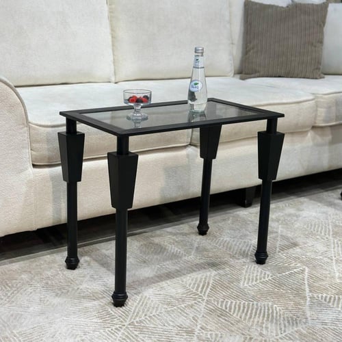 طقم طاولات ضيافة أسود سطح زجاج أسود شفاف مع 4 طاول...