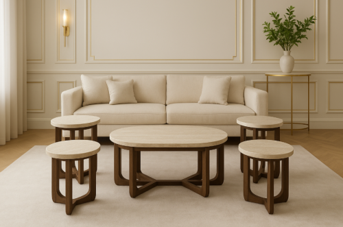 طقم طاولة ضيافة بيضاوية مع 4 طاولات خدمة – تصميم ه...