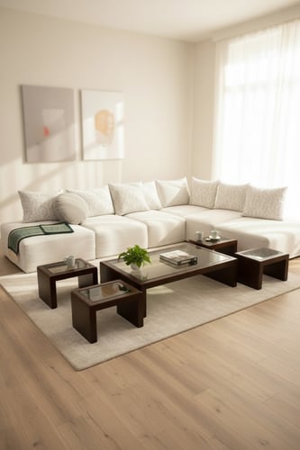 طقم طاولات ضيافة ارضي خشب بني سطح زجاج بني مع 4 طا...