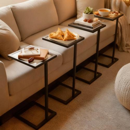 طقم طاولات خدمة سوداء زجاج أسود شفاف – 4 قطع بلمسة...