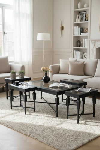 طقم طاولات كلاسك بلون اسود ملكي سنديان مع 4 خدمات