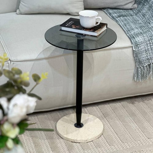 طاولة خدمة سطح زجاج قاعدة رخام