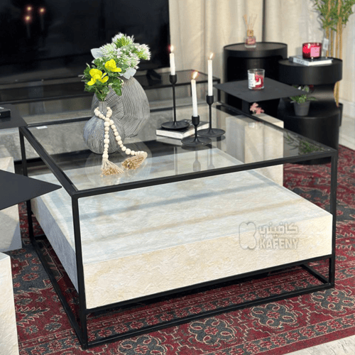 طقم طاولات بديل الرخام زجاج شفاف