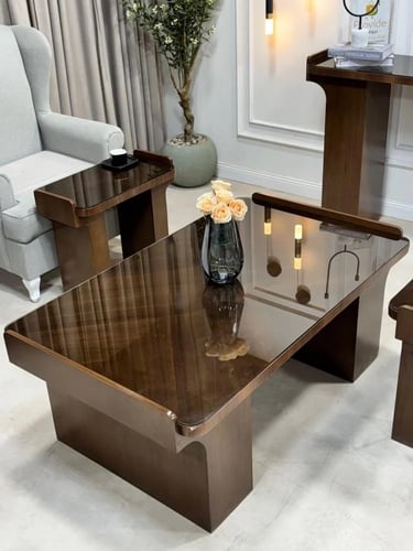 طقم طاولة معاصر قشره بـسطح زجاجي مع 4 خدمات