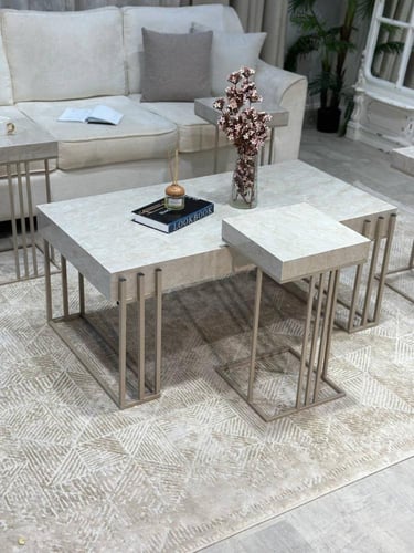 طقم طاولة ضيافة بديل رخام مع 4 طاولات خدمة – تصميم...